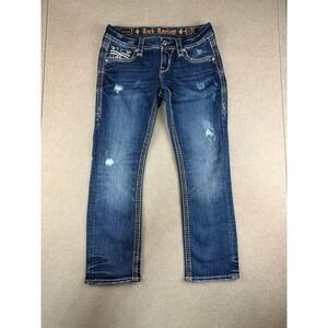 Rock Revival Jeans Womens Size 27‎ Blue Sukara Crop Embroidered Pockets Low Rise